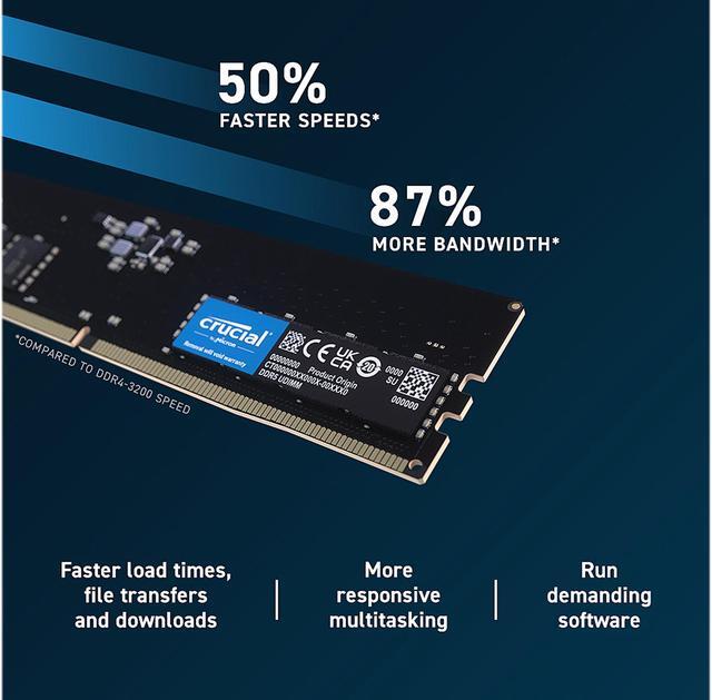 Alt view image 7 of 7 - Crucial 32GB (2 x 16GB) 288-Pin PC RAM DDR5 4800 (PC5 38400) Desktop Memory Model CT2K16G48C40U5