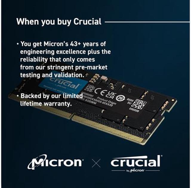 Alt view image 8 of 9 - Crucial 32GB (2 x 16GB) 262-Pin DDR5 SO-DIMM DDR5 5600 Laptop Memory Model CT2K16G56C46S5