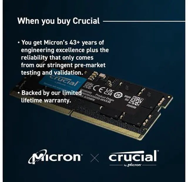 Alt view image 8 of 9 - Crucial 32GB (2 x 16GB) 262-Pin DDR5 SO-DIMM DDR5 4800 (PC4 38400) Laptop Memory Model CT2K16G48C40S5