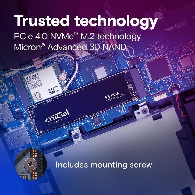 Alt view image 5 of 8 - Crucial P3 Plus 1TB PCIe 4.0 3D NAND NVMe M.2 SSD, up to 5000MB/s - CT1000P3PSSD8