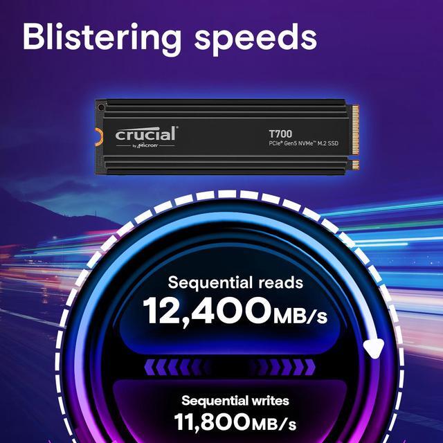 Alt view image 13 of 12 - Crucial T700 GEN5 NMVE M.2 Heatsink M.2 SSD 2280 4TB PCI-Express 5.0 x4 TLC NAND² Internal Solid State Drive (SSD) CT4000T700SSD5