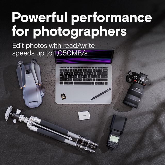 Alt view image 3 of 7 - Crucial X9 Pro 1TB Portable SSD - Up to 1050MB/s read and write - water and dust resistant, PC and Mac - USB 3.2 External Solid State Drive - CT1000X9PROSSD9
