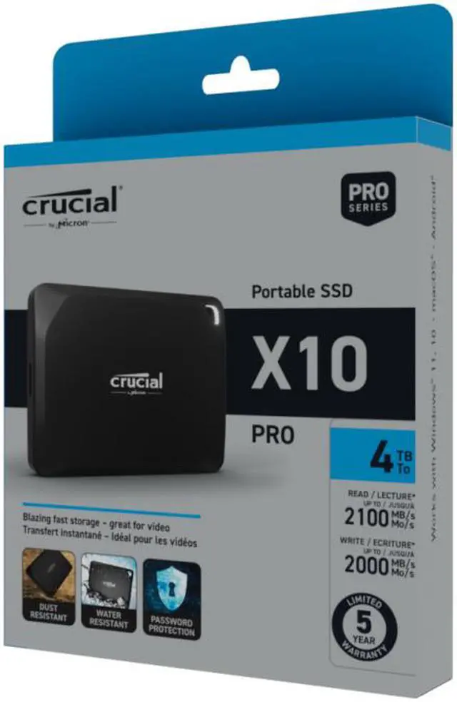 Alt view image 8 of 7 - Crucial X10 Pro 4TB Portable SSD - Up to 2100MB/s read, 2000MB/s write - water and dust resistant, PC and Mac - USB 3.2 External Solid State Drive - CT4000X10PROSSD9
