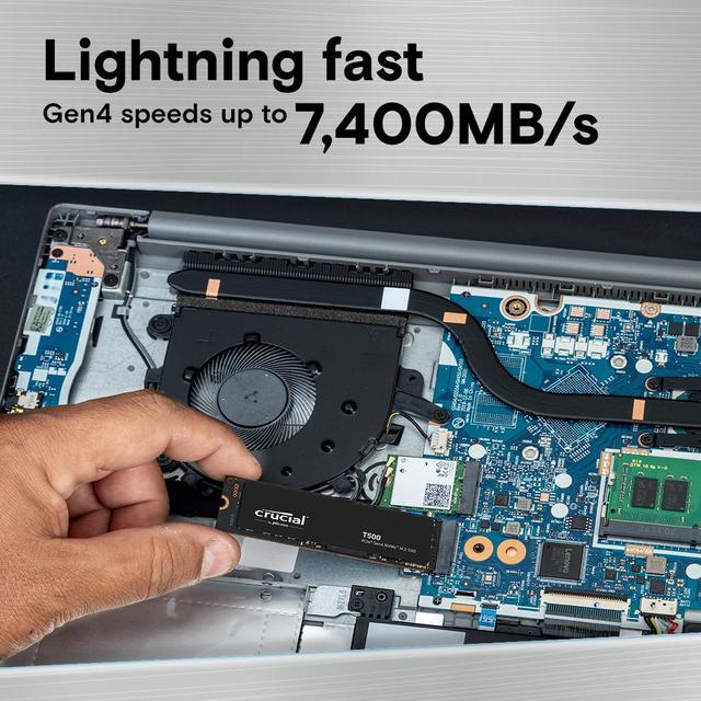 Alt view image 3 of 7 - Crucial T500 1TB Gen4 NVMe M.2 Internal Gaming SSD with Heatsink, Up to 7300MB/s, PlayStation 5 Compatible + 1mo Adobe CC All Apps- CT1000T500SSD5