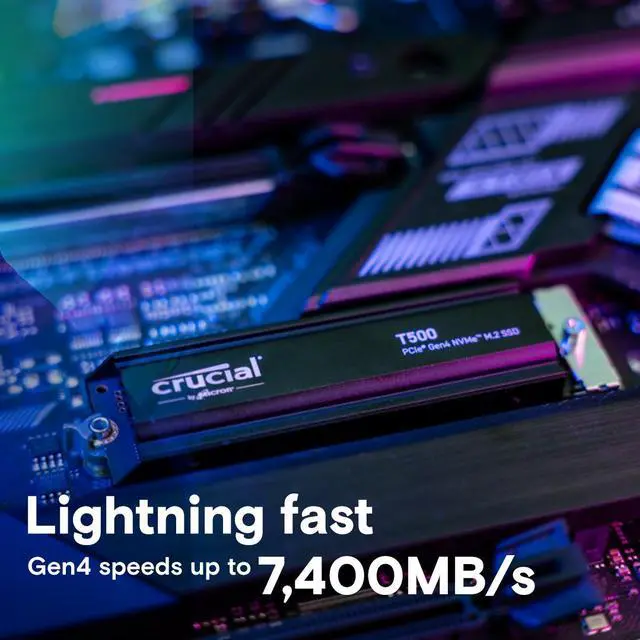 Alt view image 4 of 7 - Crucial T500 1TB Gen4 NVMe M.2 Internal Gaming SSD with Heatsink, Up to 7300MB/s, PlayStation 5 Compatible + 1mo Adobe CC All Apps- CT1000T500SSD5