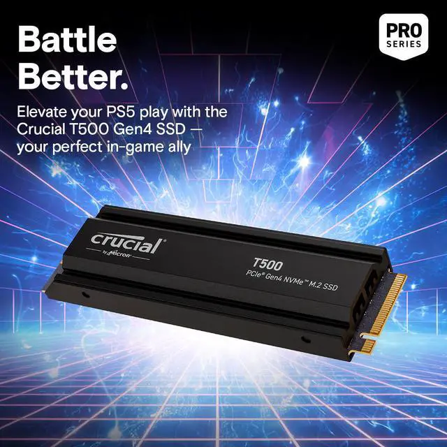 Alt view image 8 of 7 - Crucial T500 1TB Gen4 NVMe M.2 Internal Gaming SSD with Heatsink, Up to 7300MB/s, PlayStation 5 Compatible + 1mo Adobe CC All Apps- CT1000T500SSD5