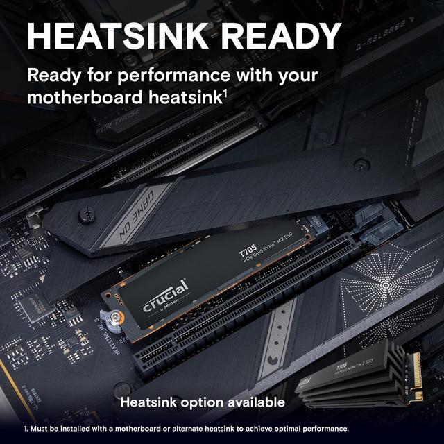 Alt view image 4 of 7 - Crucial T705 4TB PCIe Gen5 NVMe M.2 SSD - Up to 14,100 MB/s - Game Ready - Internal Solid State Drive (PC) - +1mo Adobe CC - CT4000T705SSD3