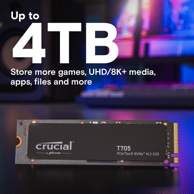 Alt view image 6 of 7 - Crucial T705 4TB PCIe Gen5 NVMe M.2 SSD - Up to 14,100 MB/s - Game Ready - Internal Solid State Drive (PC) - +1mo Adobe CC - CT4000T705SSD3