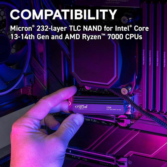 Alt view image 5 of 6 - Crucial T705 2TB PCIe Gen5 NVMe M.2 SSD with Heatsink  - Up to 14,500 MB/s - Game Ready - Internal Solid State Drive (PC) - +1mo Adobe CC - CT2000T705SSD5