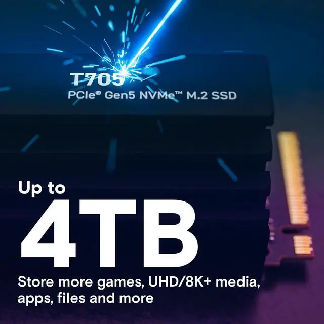 Alt view image 6 of 6 - Crucial T705 2TB PCIe Gen5 NVMe M.2 SSD with Heatsink  - Up to 14,500 MB/s - Game Ready - Internal Solid State Drive (PC) - +1mo Adobe CC - CT2000T705SSD5