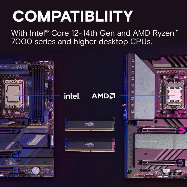 Alt view image 3 of 5 - Crucial Pro Overclocking 64GB (2 x 32GB) DDR5 6000 (PC5 48000) Desktop Memory Model CP2K32G60C40U5B