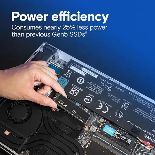 Alt view image 5 of 6 - Crucial P510 2TB Gen5 NVMe SSD, Up to 10,000 MB/s, PCIe 5.0 M.2 2280 SSD, Internal Solid State Drive, Compatible with Laptop, CT2000P510SSD8
