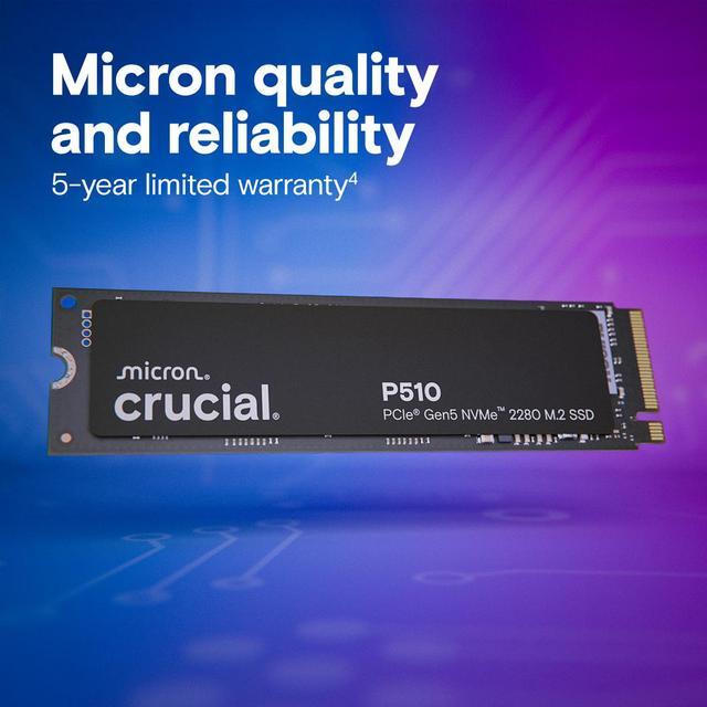 Alt view image 6 of 6 - Crucial P510 2TB Gen5 NVMe SSD, Up to 10,000 MB/s, PCIe 5.0 M.2 2280 SSD, Internal Solid State Drive, Compatible with Laptop, CT2000P510SSD8