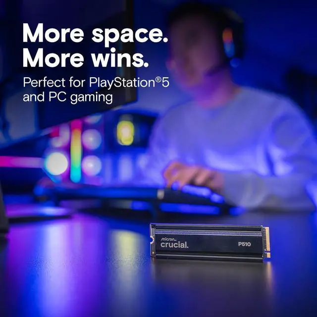 Alt view image 3 of 7 - Crucial P510 2TB Gen5 NVMe SSD with Heatsink, Up to 11,000 MB/s, PCIe 5.0 M.2 2280 SSD, Internal Solid State Drive, Compatible with PS5 CT1000P510SSD5