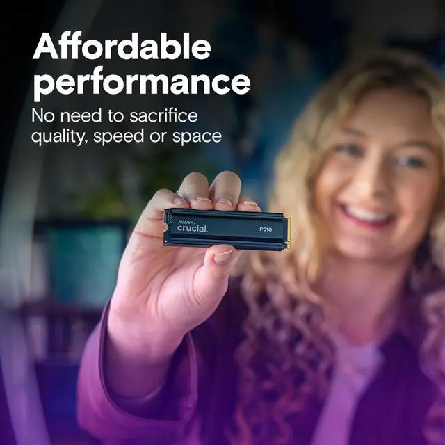 Alt view image 4 of 7 - Crucial P510 2TB Gen5 NVMe SSD with Heatsink, Up to 11,000 MB/s, PCIe 5.0 M.2 2280 SSD, Internal Solid State Drive, Compatible with PS5 CT1000P510SSD5