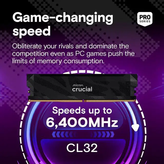 Alt view image 2 of 6 - Crucial Pro Overclocking 32GB (2 x 16GB) DDR5 6400 (PC5 51200) Desktop Memory Model CP2K16G64C32U5B