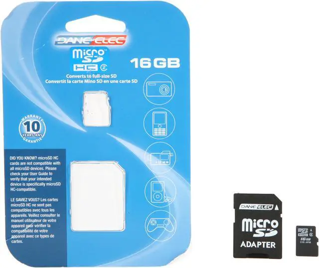 Alt view image 4 of 4 - DANE-ELEC 16GB microSDHC Flash Card w/ SD Adapter Model DA-2IN1-16G-R