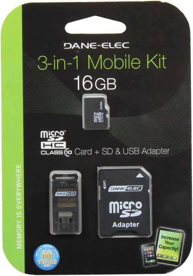 Alt view image 6 of 6 - DANE-ELEC 16GB microSDHC Flash Card Universal Connectivity Kit with SD & USB Adapter Model DA-3in1C1016G-R