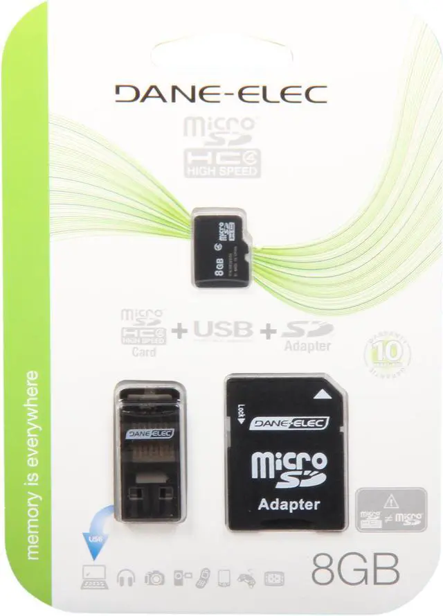 Alt view image 4 of 4 - DANE-ELEC 8GB microSDHC Flash Card Universal Connectivity Kit with SD & USB Adapter Model DA-3IN1-08G-R