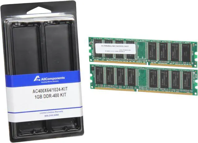 Alt view image 3 of 3 - AllComponents 1GB (2 x 512MB) DDR 400 (PC 3200) Dual Channel Kit Desktop Memory Model AC400X64/1024-KIT