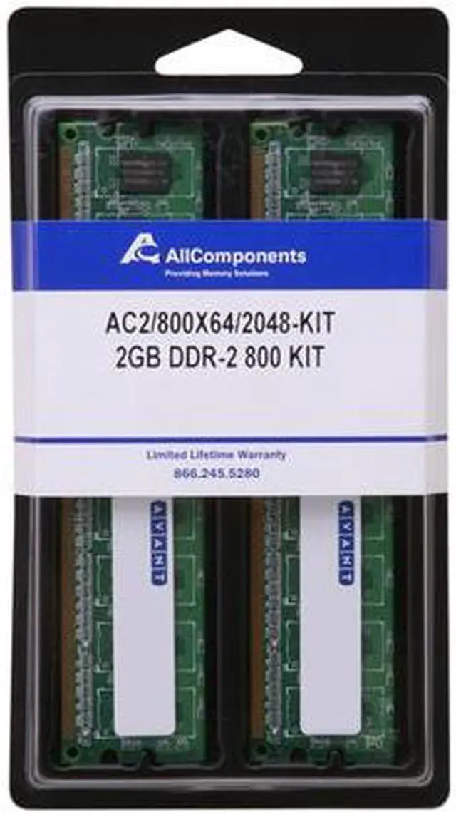 Alt view image 3 of 3 - AllComponents 2GB (2 x 1GB) DDR2 800 (PC2 6400) Dual Channel kit Desktop Memory Model AC2/800X64/2048-kit