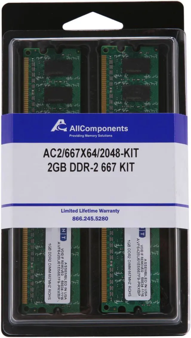Alt view image 3 of 3 - AllComponents 2GB (2 x 1GB) DDR2 667 (PC2 5300) Dual Channel Kit Desktop Memory Model AC2/667X64/2048-KIT