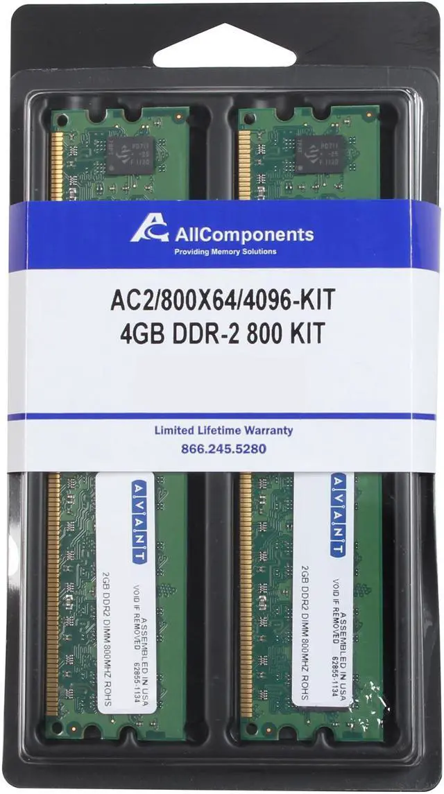Alt view image 3 of 3 - AllComponents 4GB (2 x 2GB) DDR2 800 (PC2 6400) Dual Channel Kit Desktop Memory Model AC2/800X64/4096-KIT