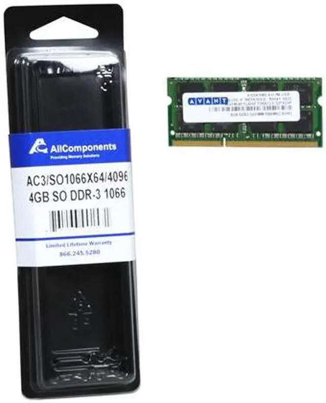 Alt view image 3 of 3 - AllComponents 4GB 204-Pin DDR3 SO-DIMM DDR3 1066 (PC3 8500) Laptop Memory Model AC3/SO1066X64/4096