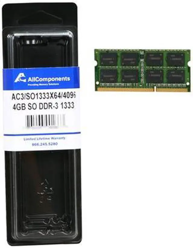 Alt view image 3 of 3 - AllComponents 4GB 204-Pin DDR3 SO-DIMM DDR3 1333 (PC3 10600) Laptop Memory Model AC3/SO1333X64/4096