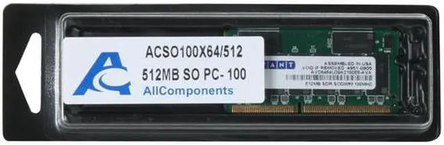 Alt view image 3 of 3 - AllComponents 512MB 144-Pin SO-DIMM PC 100 Laptop Memory Model ACSO100X64/512 - OEM