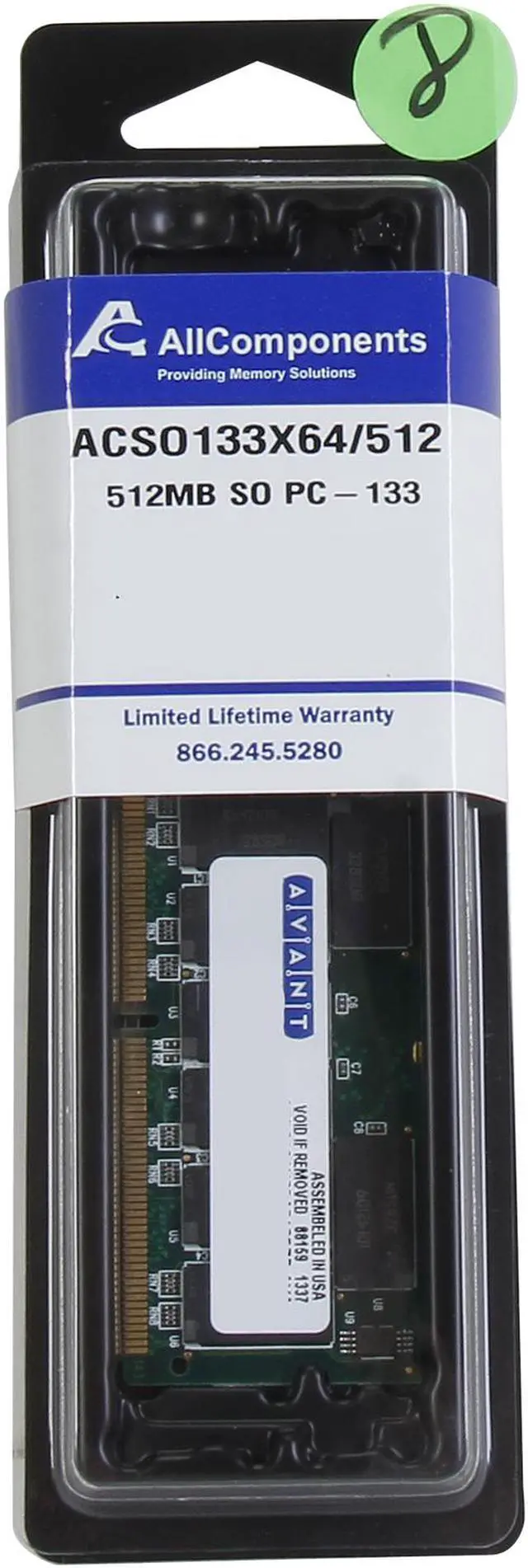 Alt view image 3 of 3 - AllComponents 512MB 144-Pin SO-DIMM PC 133 Laptop Memory Model ACSO133X64/512 - OEM