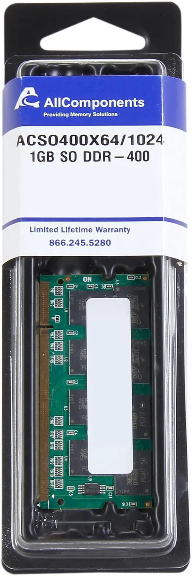 Alt view image 3 of 3 - AllComponents 1GB 200-Pin DDR SO-DIMM DDR 400 (PC 3200) Laptop Memory Model ACSO400X64/1024 - OEM