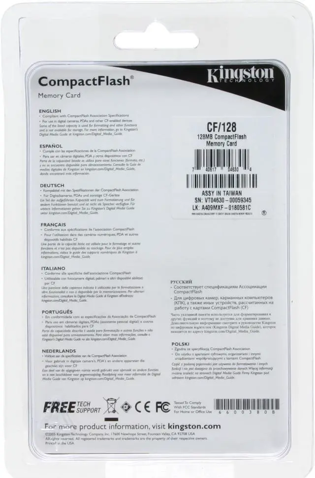 Alt view image 3 of 3 - Kingston 128MB Compact Flash (CF) Flash Media Model CF/128