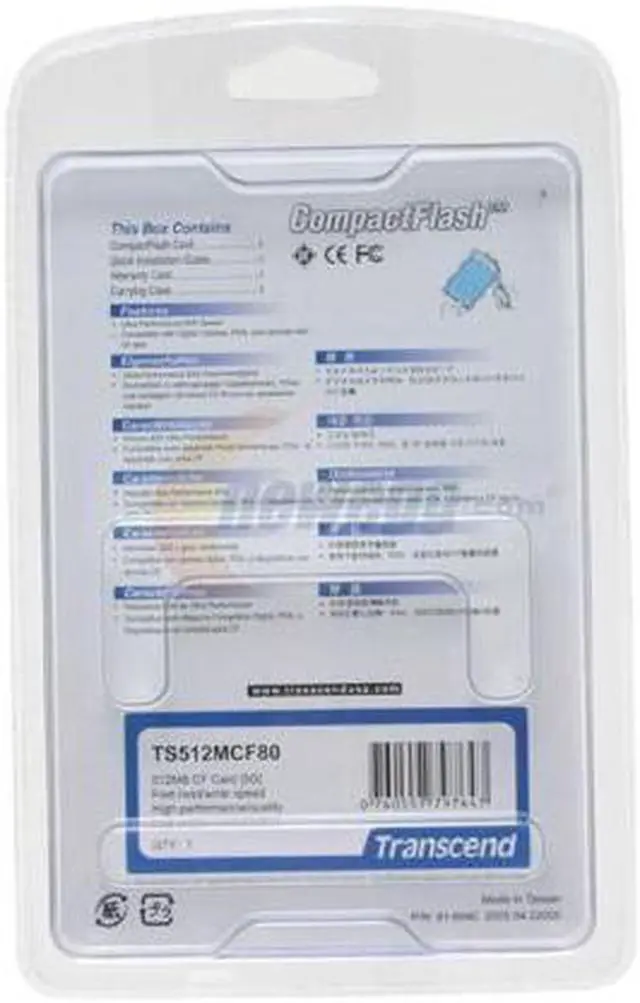 Alt view image 2 of 2 - Transcend 512MB Compact Flash (CF) Flash Media Model TS512MCF80