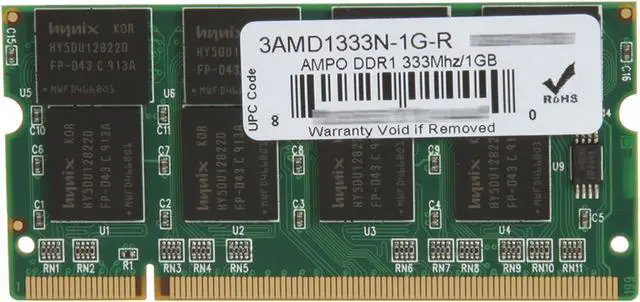 Main image of Wintec AMPO 1GB 200-Pin DDR SO-DIMM DDR 333 (PC 2700) Laptop Memory Model 3AMD1333N-1G-R