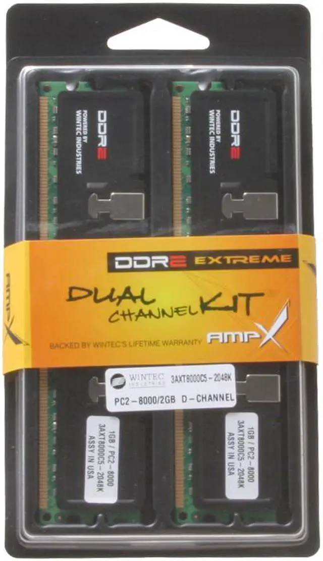 Alt view image 2 of 2 - Wintec AMPX 2GB (2 x 1GB) DDR2 1000 (PC2 8000) Dual Channel Kit Desktop Memory Model 3AXT8000C5-2048K
