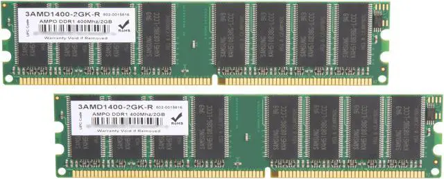 Main image of Wintec 2GB (2 x 1GB) DDR 400 (PC 3200) Dual Channel Kit Desktop Memory Model 3AMD1400-2GK-R