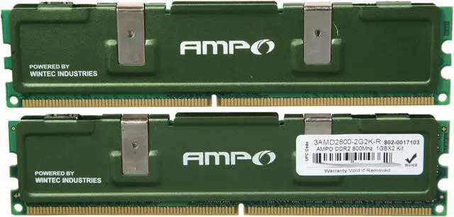 Alt view image 2 of 3 - Wintec AMPO 2GB (2 x 1GB) DDR2 800 (PC2 6400) Desktop Memory Model 3AMD2800-2G2K-R