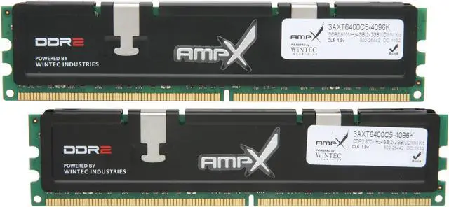 Main image of Wintec AMPX 4GB (2 x 2GB) DDR2 800 (PC2 6400) Dual Channel Kit Desktop Memory Model 3AXT6400C5-4096K