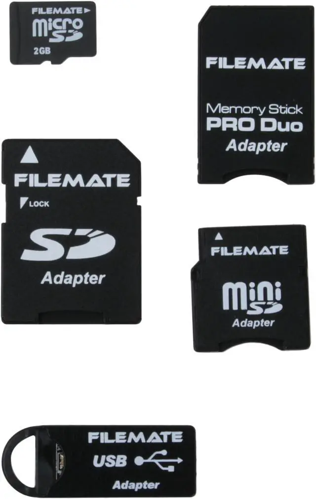 Main image of FileMate 2GB MicroSD Flash Card w/ Universal Adapter Kit (miniSD, SD, MS Pro Duo and USB) Model 33120475