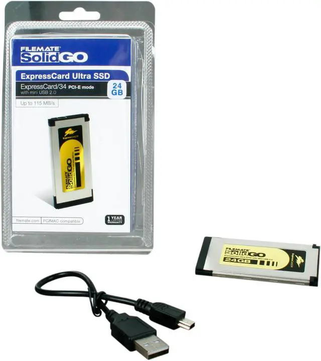 Alt view image 5 of 5 - Wintec FileMate SolidGO 24GB ExpressCard 34 with Mini USB 2.0 External Solid State Drive (SSD) 3FMS4D24M-WR