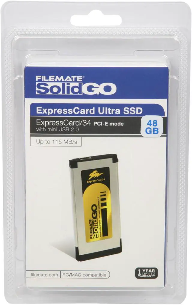 Alt view image 5 of 5 - Wintec FileMate SolidGO 48GB ExpressCard 34 with Mini USB 2.0 External Solid State Drive (SSD) 3FMS4D48M-WR