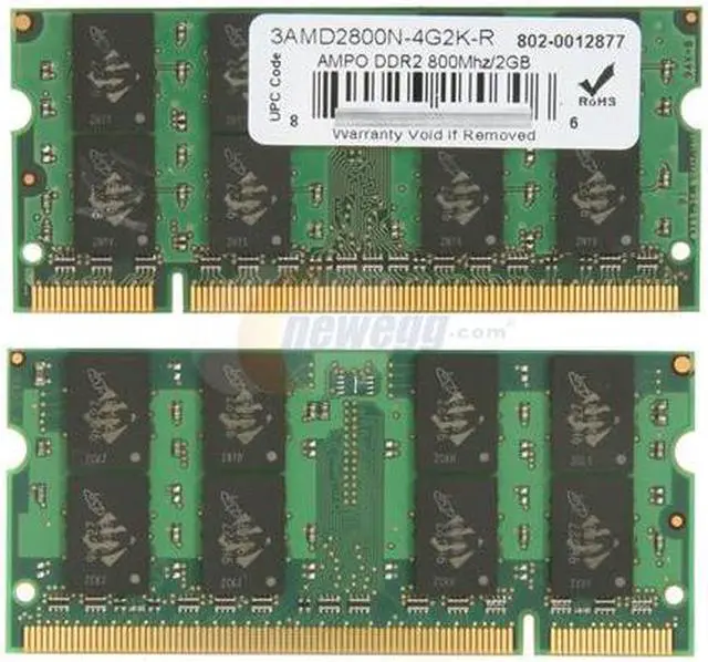 Alt view image 2 of 3 - Wintec AMPO 4GB (2 x 2GB) 200-Pin DDR2 SO-DIMM DDR2 800 (PC2 6400) Laptop Memory Model 3AMD2800N-4G2K-R