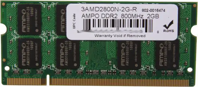 Main image of Wintec AMPO 2GB 200-Pin DDR2 SO-DIMM DDR2 800 (PC2 6400) Laptop Memory Model 3AMD2800N-2G-R