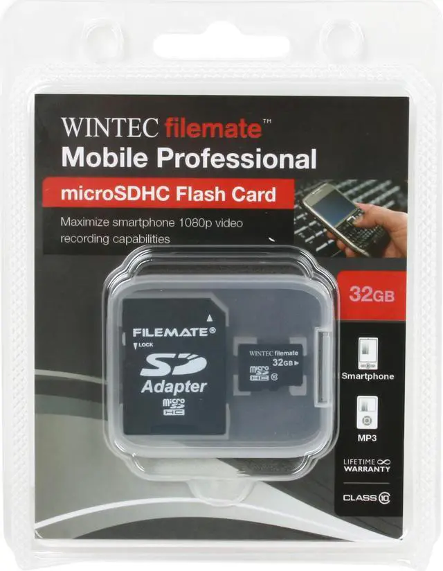 Alt view image 3 of 3 - Wintec FileMate Mobile Professional 32GB microSDHC Flash Memory Card with SDHC Adapter Model 3FMUSD32GBC10-R