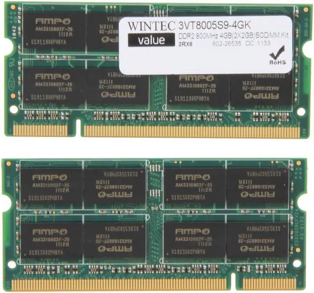 Alt view image 2 of 3 - Wintec Value 4GB (2 x 2GB) 200-Pin DDR2 SO-DIMM DDR2 800 (PC2 6400) Laptop Memory Model 3VT8005S9-4GK