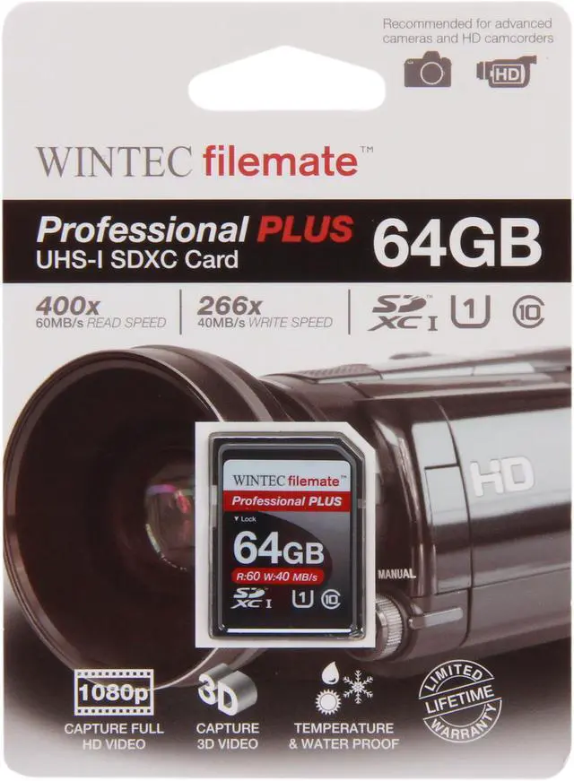 Alt view image 4 of 4 - Wintec Professional PLUS 64GB Secure Digital Extended Capacity (SDXC) Flash Card Model 3FMSD64GBU1PI-R
