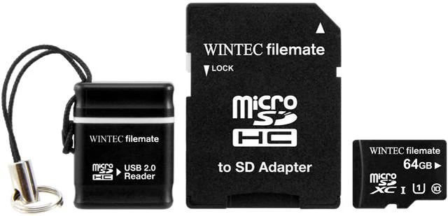 Main image of Wintec FileMate 64GB microSDHC Professional Plus UHS-I U1 C10 Card With USB and SD Adapter Retail Black Model 3FMUSD64GU1PI-MR