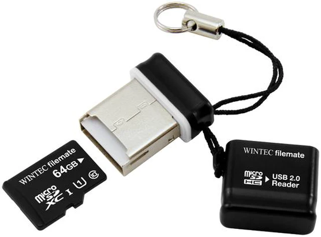 Alt view image 2 of 3 - Wintec FileMate 64GB microSDHC Professional Plus UHS-I U1 C10 Card With USB and SD Adapter Retail Black Model 3FMUSD64GU1PI-MR