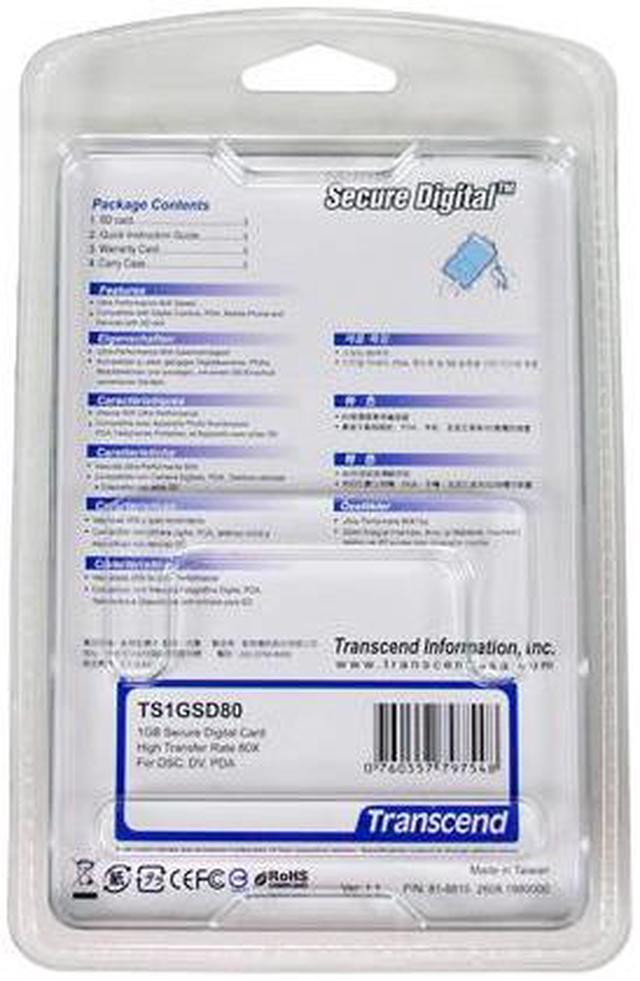 Alt view image 2 of 2 - Transcend 1GB Secure Digital (SD) Flash Card Model TS1GSD80